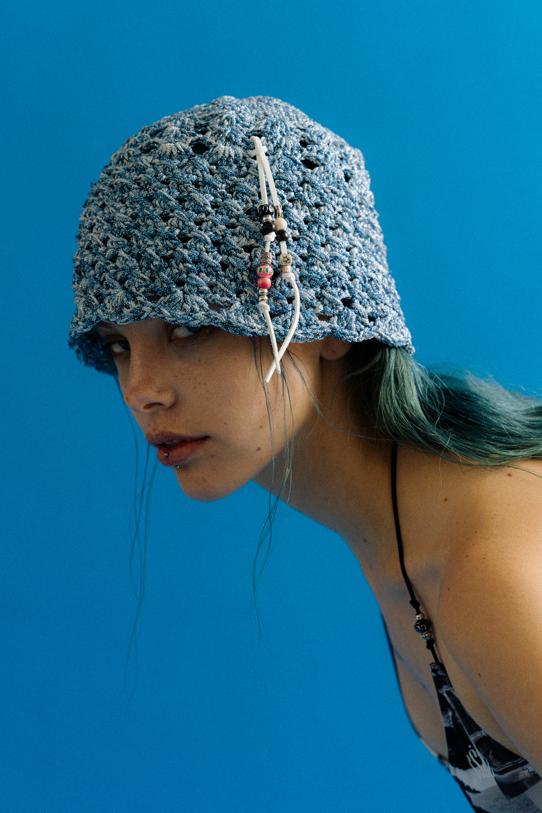 Shell knit bucket hat_Blue